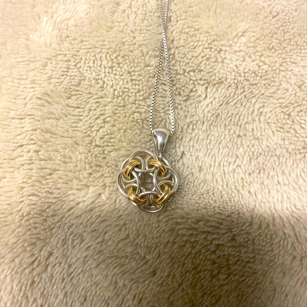 Small Sterling & Gold Celtic Flower chainmail Pendant
